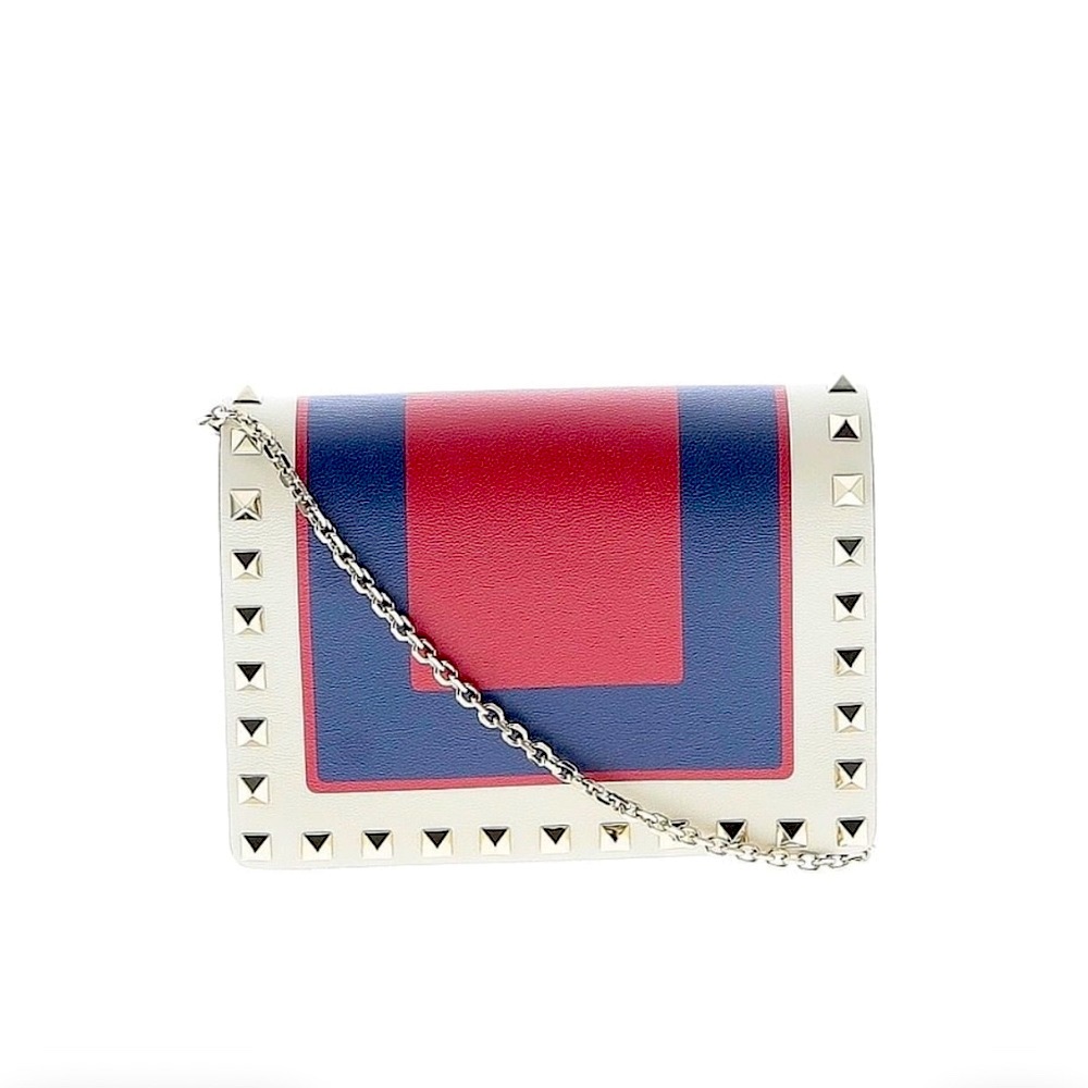 VALENTINO GARAVANI  rockstud bag leather crossbody clutch cream blue red vintage